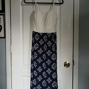 DONATE SOON - Cream & Blue Maxi Dress